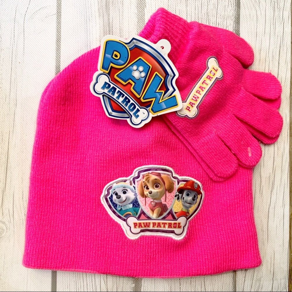 🔥2/10 Nickelodeon Paw Patrol pink hat & glove NEW